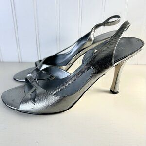 Nine West Argent Heels 7.5 Silver Strappy Sandals Stiletto Sling Back Heels